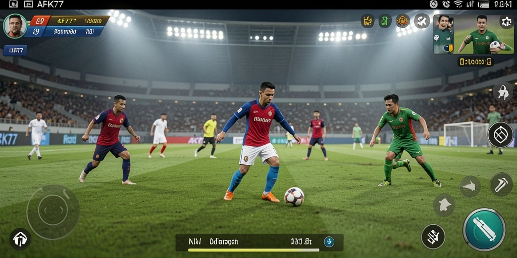 Tampilan permainan <strong>AFK77</strong> dengan aksi lapangan sepak bola yang seru.