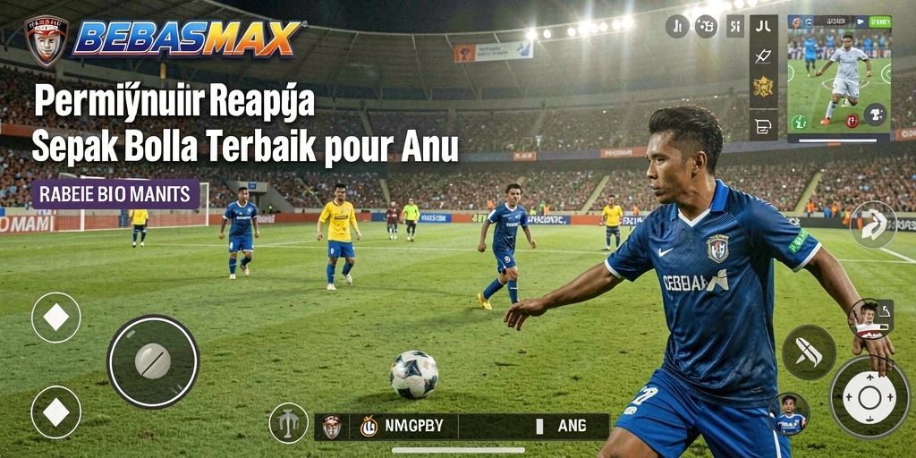 Tampilan gameplay BEBASMAX dengan aksi sepak bola yang seru.
