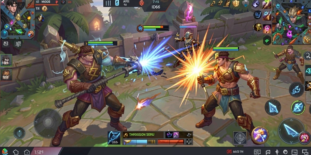 Screenshot gameplay ID66 menampilkan pertarungan seru antar hero MOBA.
