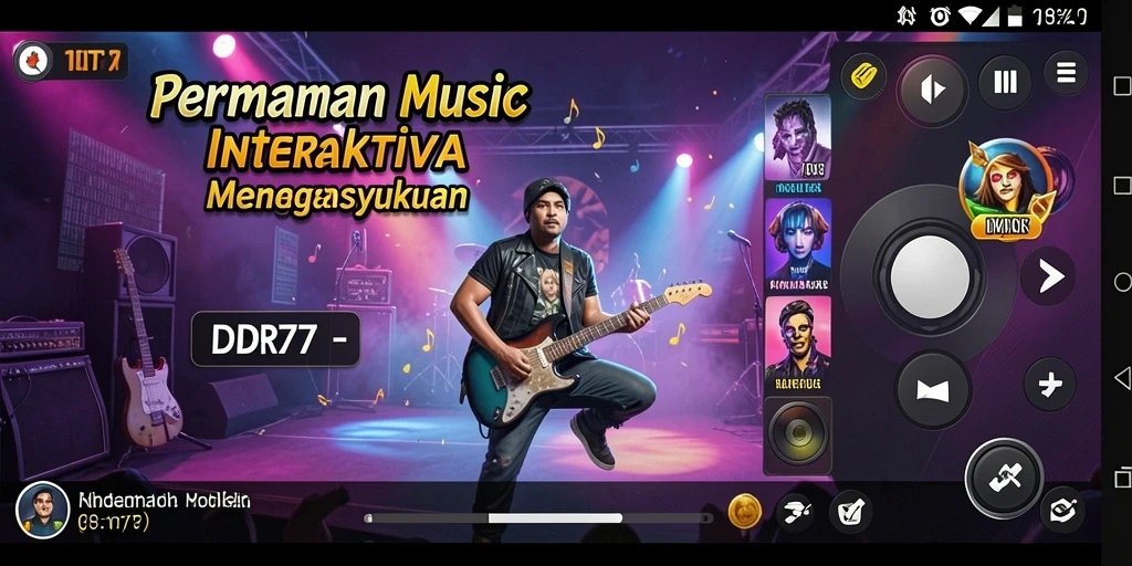 Tampilan gameplay interaktif IDR77 dengan berbagai lagu musik.