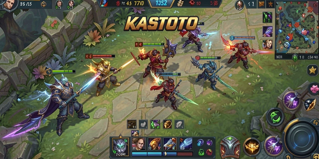 Tampilan gameplay KASTOTO yang mendebarkan di arena pertempuran.