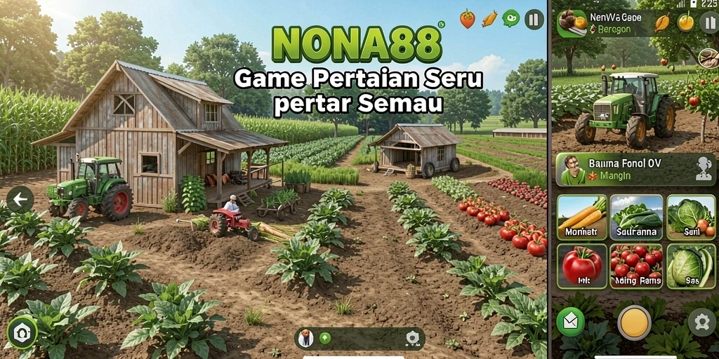 Tangkapan layar utama NONA88 menampilkan gameplay bertani yang asyik.