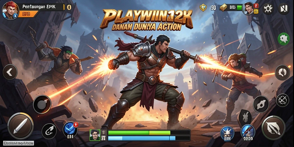 Tangkapan layar menunjukkan permainan intens dari PLAYWIN123 dengan aksi seru.