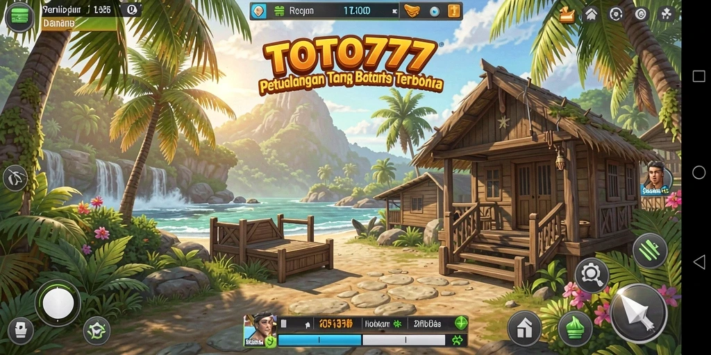 Screenshot utama TOTO777 menampilkan aksi eksplorasi di dunia terbuka yang kaya.