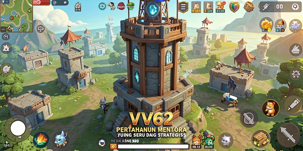 Tampilan screenshot gameplay <strong>VV62</strong> yang menampilkan strategi Tower Defense yang mendebarkan.